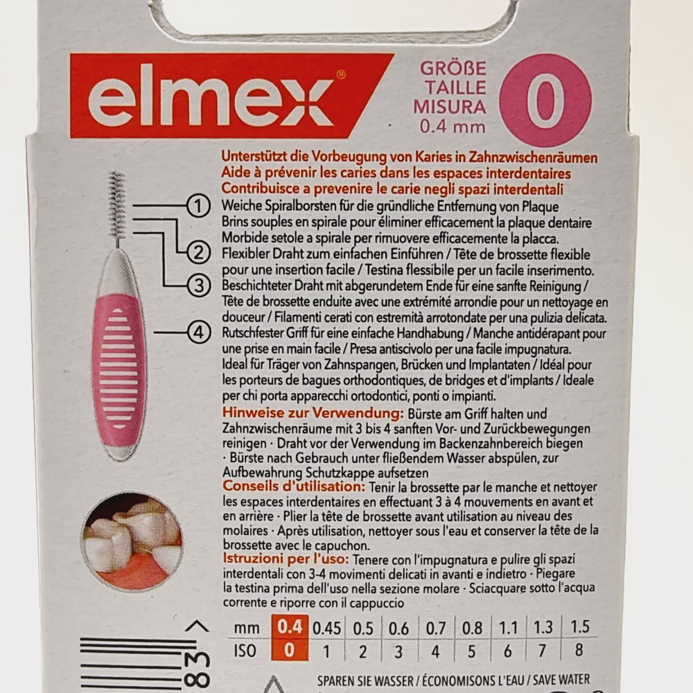 Межзубные ершики Elmex 0,4 мм (№0), розовые, 8 шт. (из Финляндии)