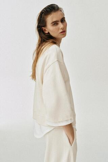 ZARA КОМБИНИРОВАННАЯ ТОЛСТОВКА С ДЛИННЫМИ РУКАВАМИ, ЭКРЮ