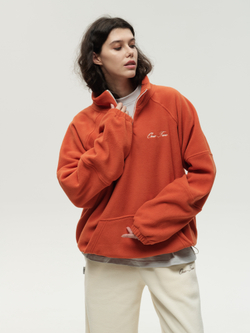 Drawstring Half-Zipped Sweatshirt Orange