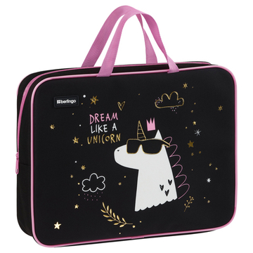 Папка текстильная с ручками 1 отделение, А4 Berlingo "Dream Like A Unicorn", 350*265*80мм, текстиль, на молнии