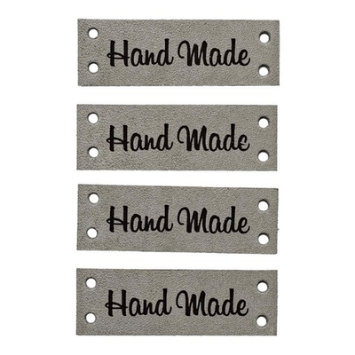 Бирка кожаная пришивная ""Hand Made"" 1,4х4см, уп.4 шт (светло-серый)