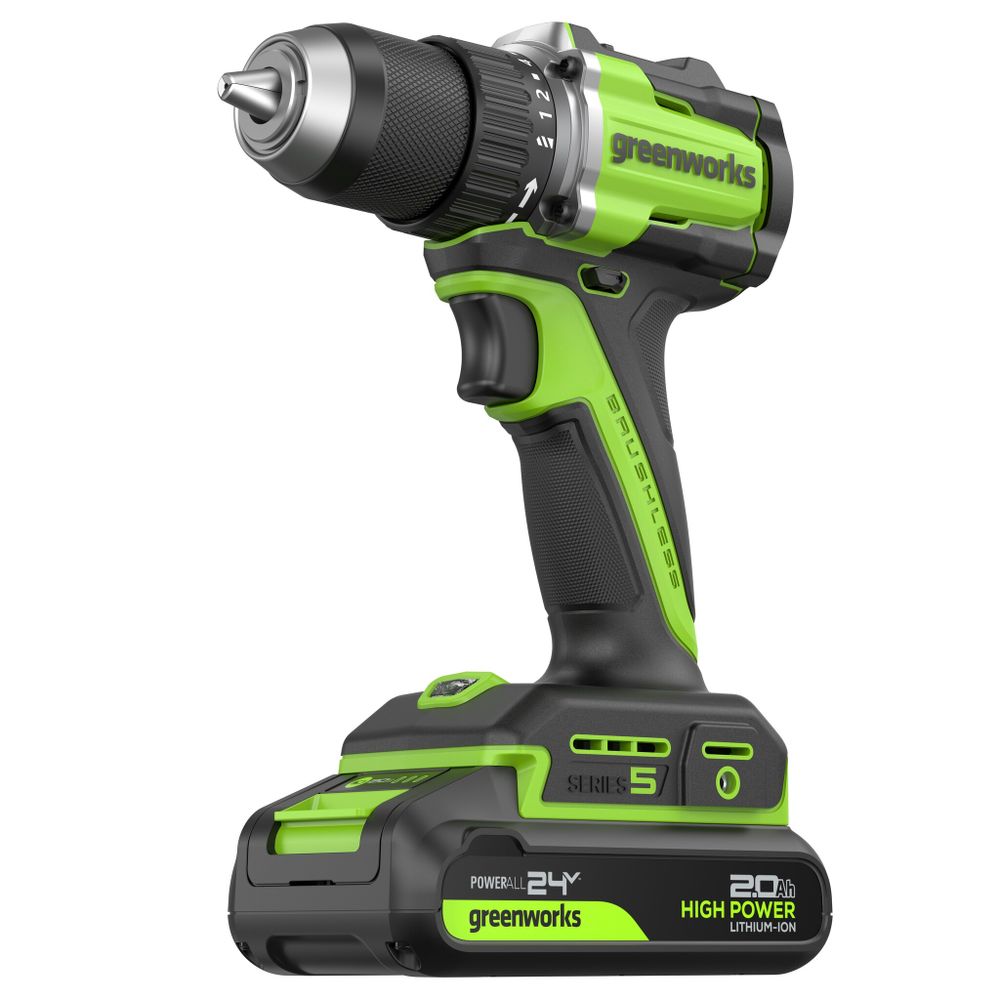 Дрель-шуруповерт акк. Greenworks DD560, 24V, б/щет, 30/60 Нм,13мм, Anti-kickback,2х2Ач,ЗУ,кор (3708407CUC)