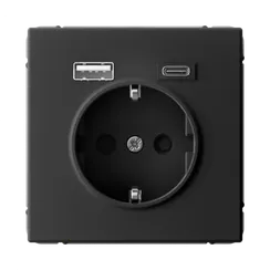 Розетка с USB A+C с заземлением и защитными шторками Systeme Electric ArtGallery Карбон GAL001032