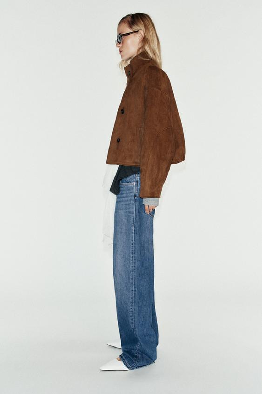 ZARA КОРОТКАЯ КУРТКА ИЗ ИСКУССТВЕННОЙ ЗАМШИ, КОРИЧНЕВЫЙ