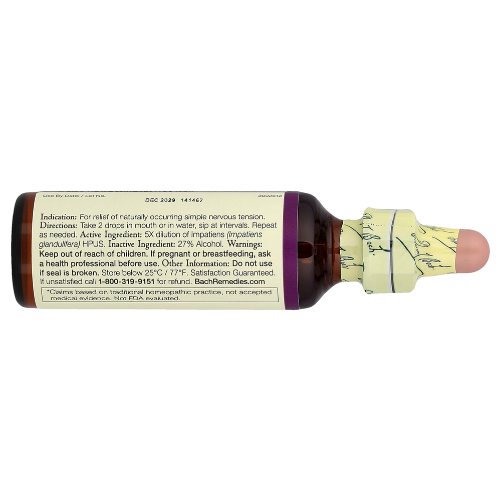 Bach, Original Flower Remedies, Impatiens, 20 мл (0,7 жидк. унц.)