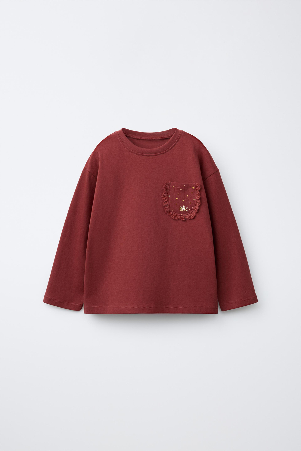 ZARA ЛОНГСЛИВ С КАРМАНОМ И ПРИНТОМ, ТЕМНО-РОЗОВЫЙ