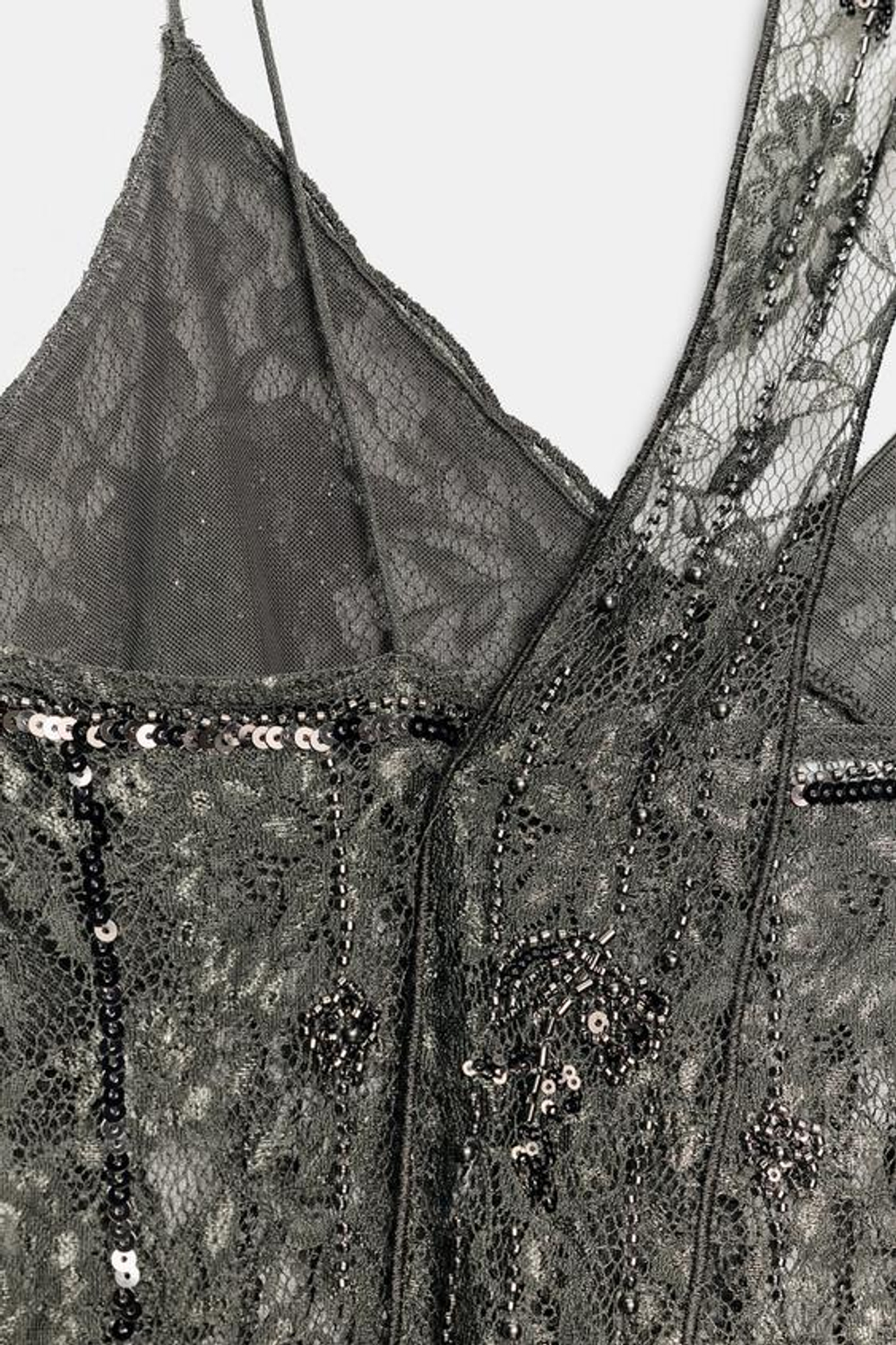 ZARA ТОП С КРУЖЕВОМ, ВЫШИВКОЙ И КОСЫНКОЙ, СЕРЫЙ