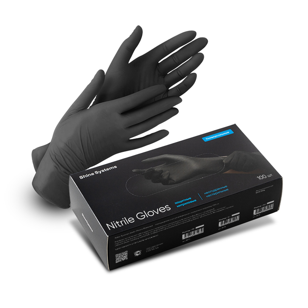 Shine Systems Nitrile Gloves - защитные универсальные нитриловые неопудренные перчатки, размер "L",