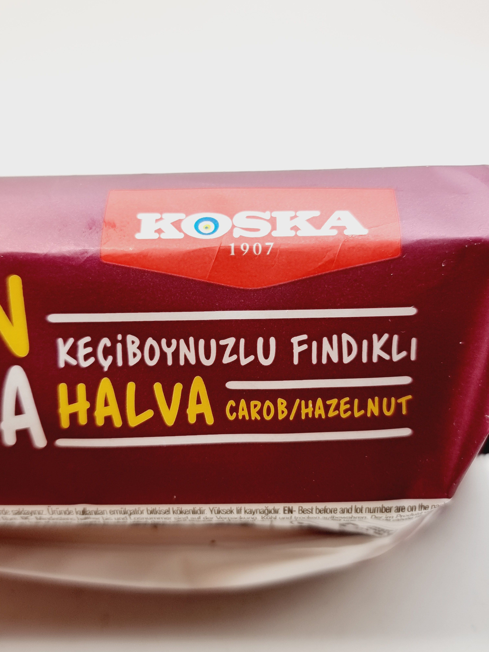Tahin Halva Carob Fendikli KOSKA (Кунжутная халва с рожковым деревом и фундуком , 200 г (Турция)