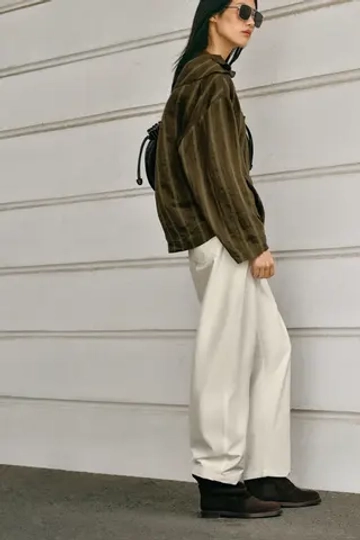 ZARA РУБАШКА С ЗАПАХОМ В ПОЛОСКУ, ХАКИ