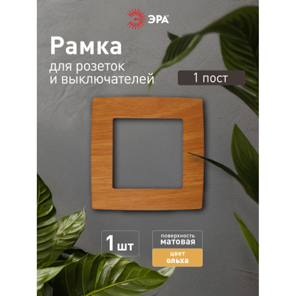 12-5001-07 ЭРА Рамка на 1 пост, Эра12, ольха | Эра 12