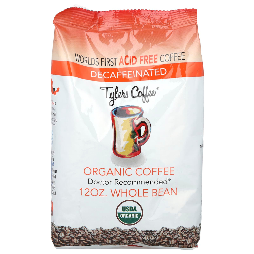 Tylers Coffees, органический кофе, цельные зерна, без кофеина, 12 унций