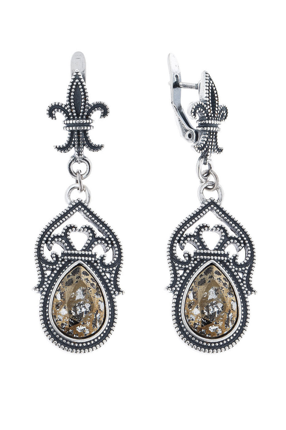 "Реланс" серьги в серебряном покрытии из коллекции "Antique" от Jenavi с английским замком