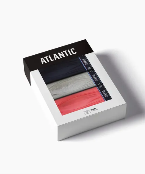 Трусы мужские боксеры (3шт), Atlantic 3MH-214, хлопок, темно-синий + коралловый + серый меланж