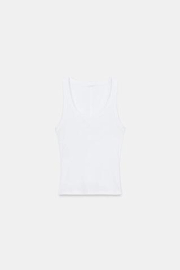 ZARA ТОП В РУБЧИК БЕЗ РУКАВОВ, БЕЛЫЙ
