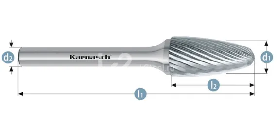 Борфреза твердосплавная Karnasch форма F, 3х8х3х38 мм, насечка HP-2, без покрытия, арт. 11.3050-015