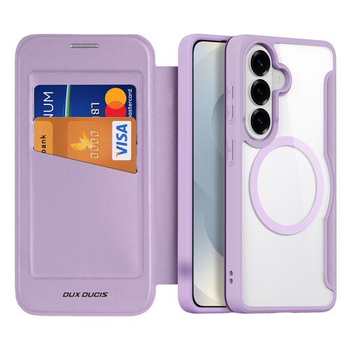 Чехол книжка фиолетового розового цвета с MagSafe для Samsung Galaxy S26, серия Skin X Pro Series от Dux Ducis