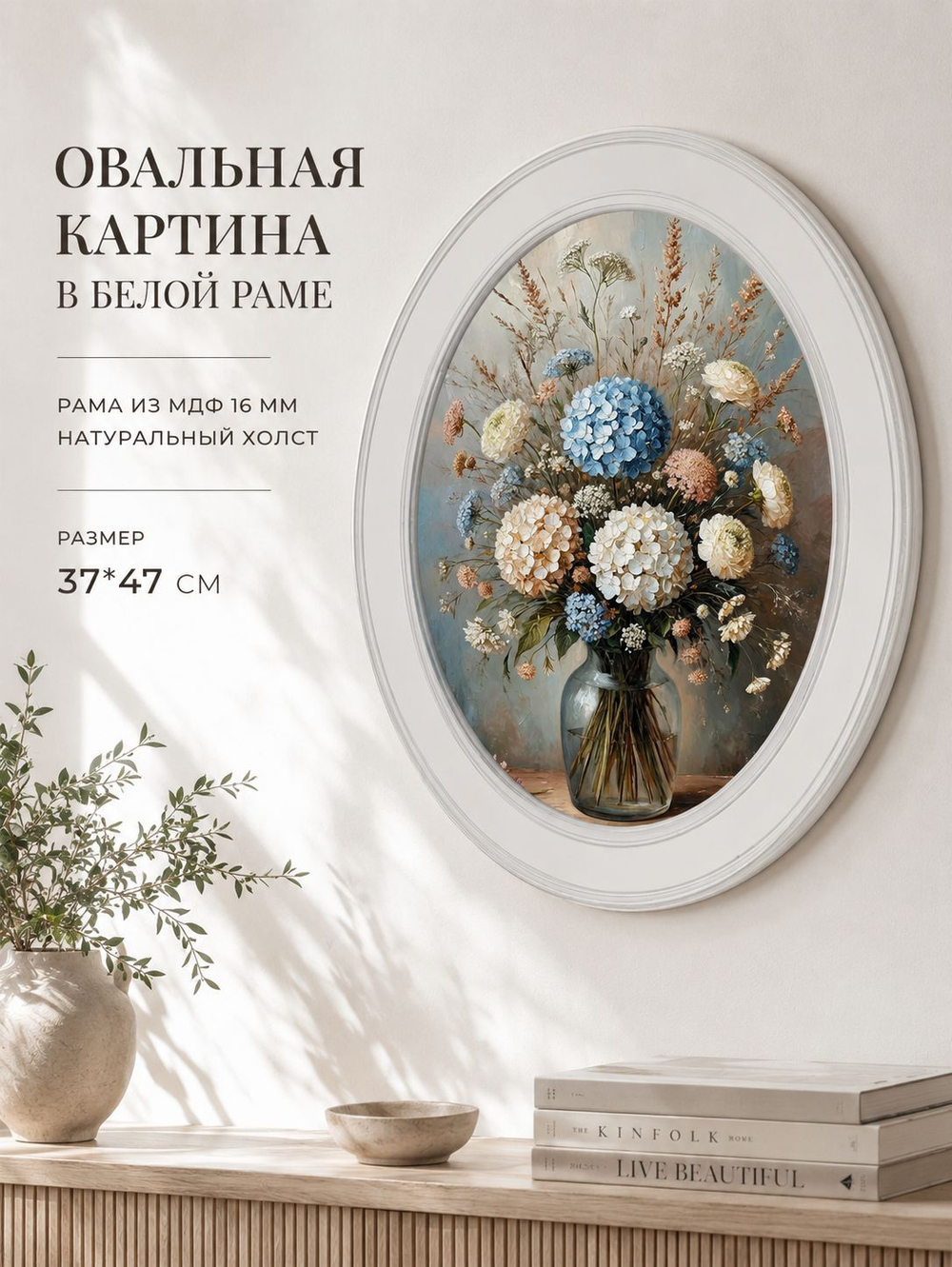 Картина на стену для интерьера на холсте в овальной раме 27*37 см