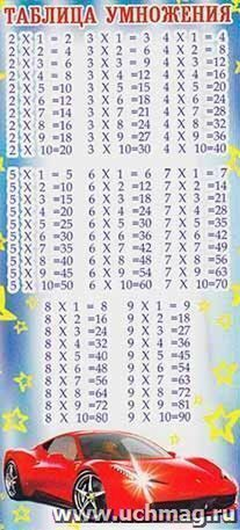Подсказка " Таблица умножения А6 авто" 46070