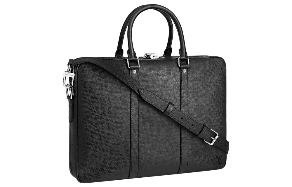 LOUIS VUITTON Taiga Leather Shoulder Bag, Crossbody Bag, Briefcase, Handbag Small Men"s Black