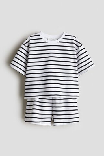 H&M Комплект из футболки и шорт, белый/черный