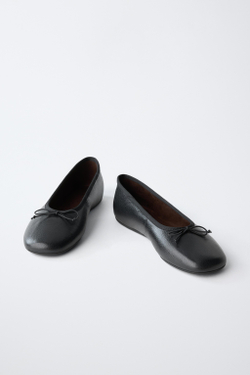 ZARA КОЖАНЫЕ БАЛЕТКИ, ЧЕРНЫЙ