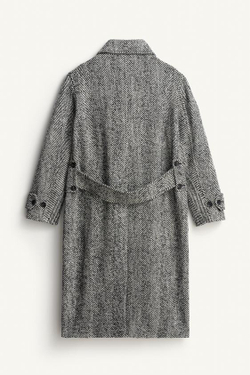 ZARA ПАЛЬТО СВОБОДНОГО КРОЯ В ЕЛОЧКУ, БЕЛЫЙ/ЧЕРНЫЙ