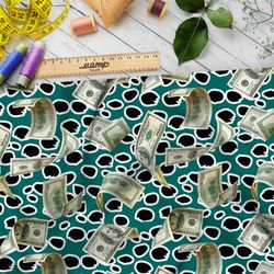 Ткань оксфорд 600 реалистичные доллары на зелёном фоне в горошек