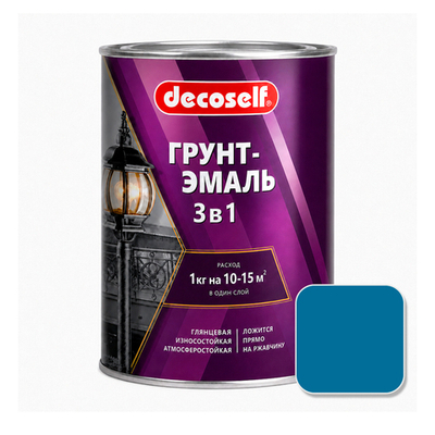Грунт-эмаль быстросохнущая 3 в 1 PUFAS Decoself Голубая глянцевая 0,9 кг