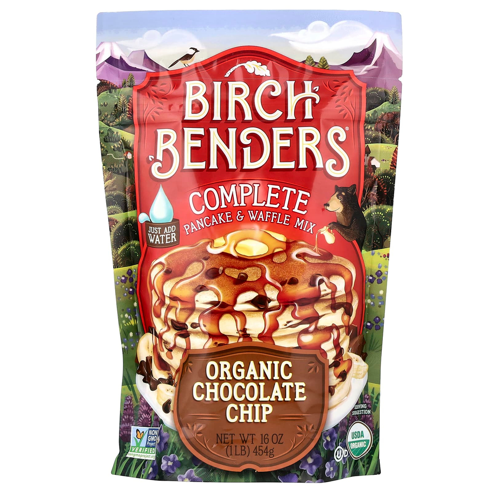 Birch Benders, комплексная смесь для блинов и вафель, органическая шоколадная крошка, 454 г (1 фунт)