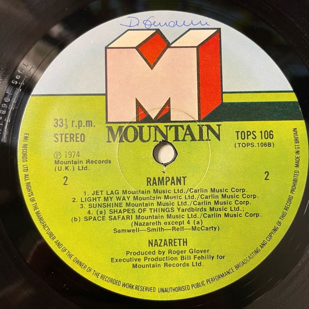 Винтажная виниловая пластинка LP Nazareth Rampant (Англия 1975) Mountain