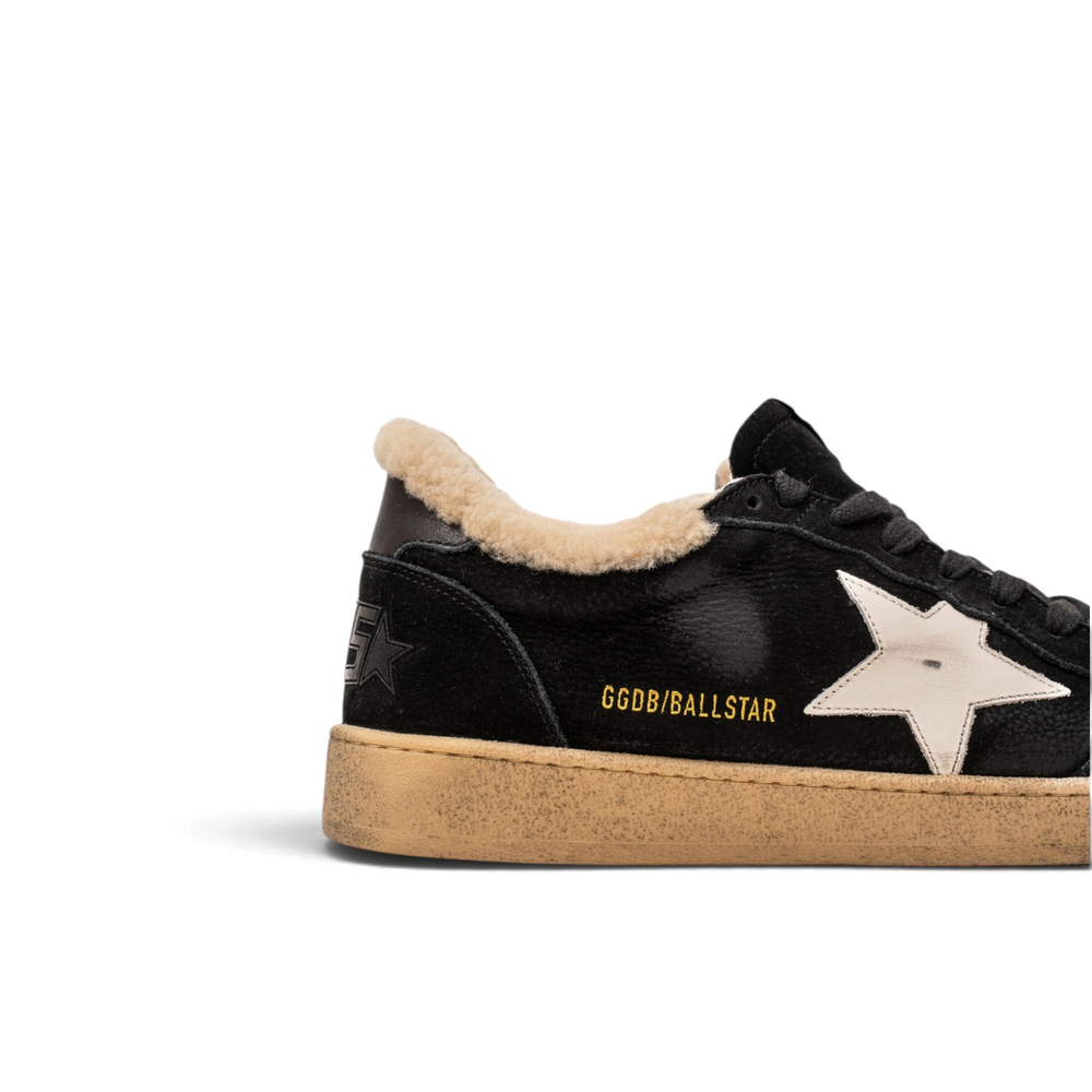 Men’s Ball Star Shearling in Black Leather and Suede With White Leather Star