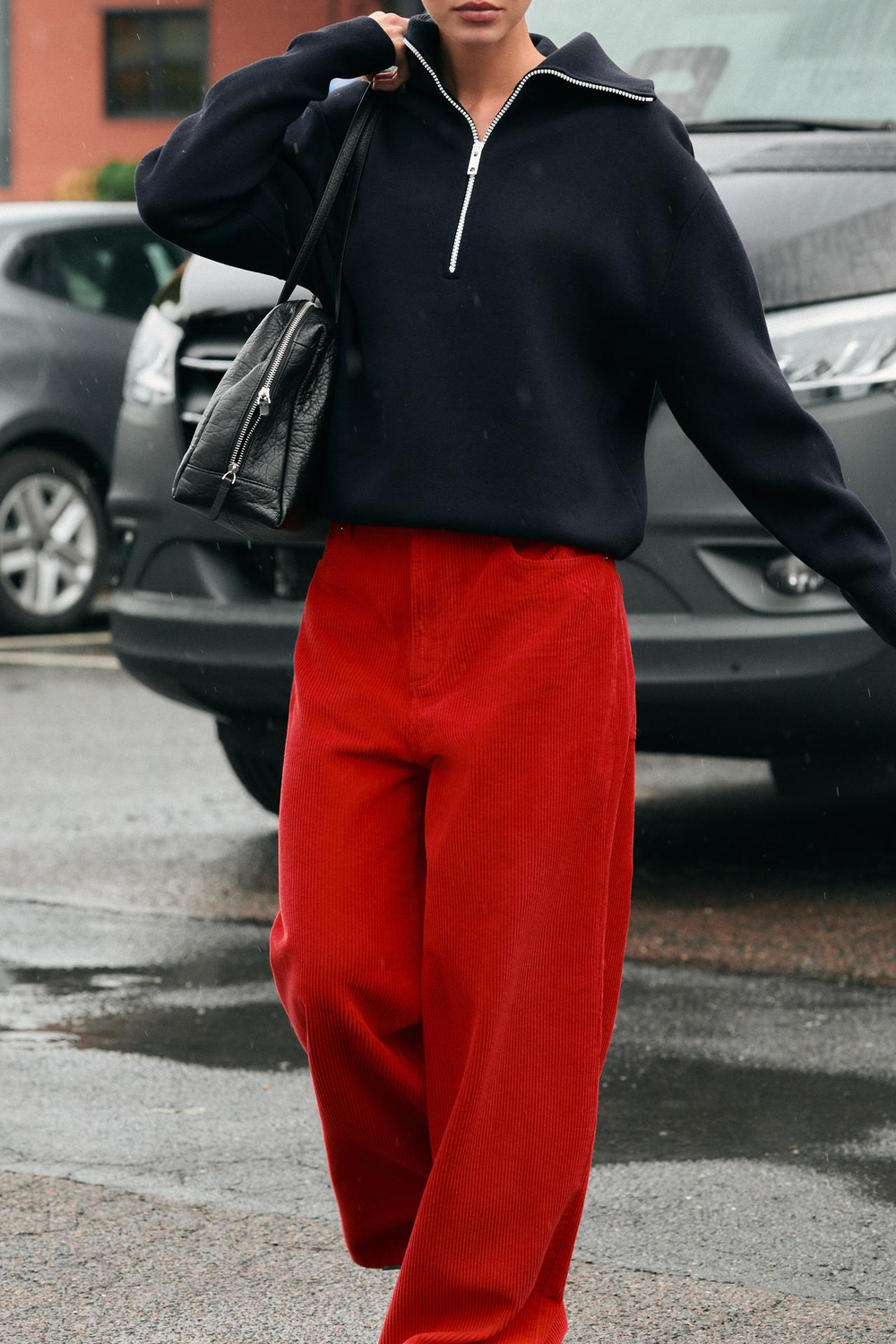 ZARA ВЕЛЬВЕТОВЫЕ ШИРОКИЕ БРЮКИ, КРАСНЫЙ