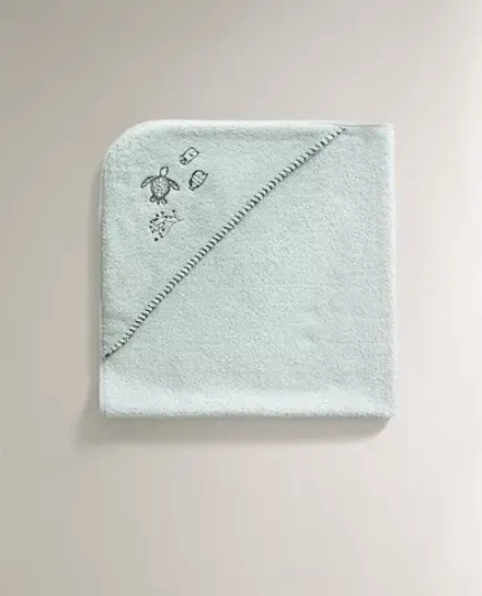 ZARA HOME ДЕТСКОЕ ПОЛОТЕНЦЕ С КАПЮШОНОМ, СИНИЙ
