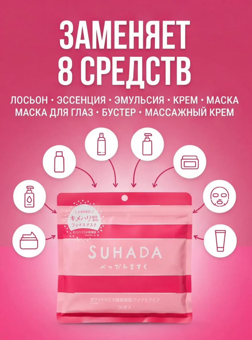 Тканевые маски для лица SUHADA с галактомицетами, 30шт.