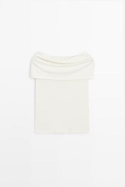 Massimo Dutti Хлопковый топ с открытыми плечами, белый