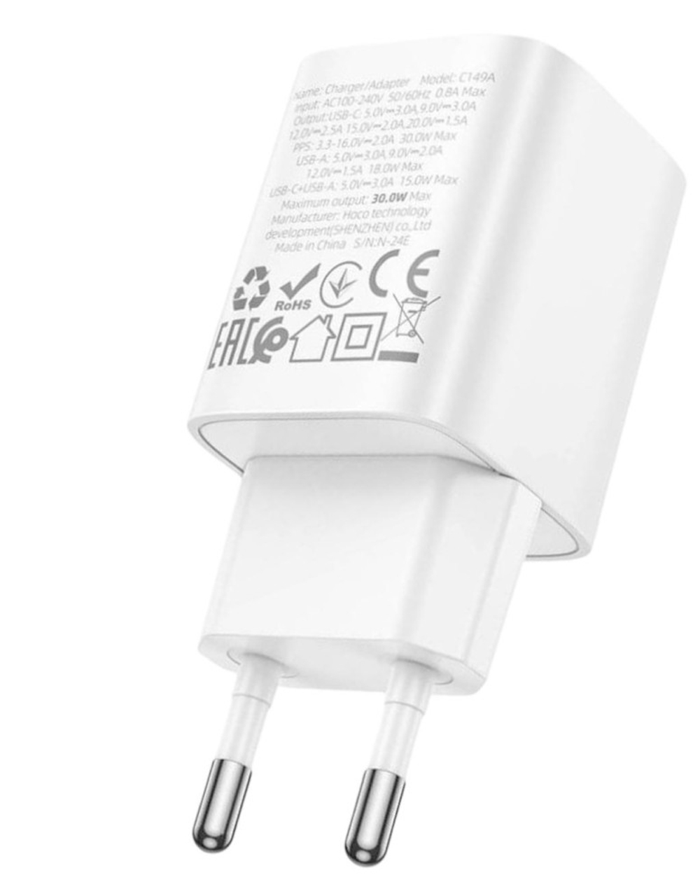 Сетевое зар. устр. Hoco C149A 1USB/1C 30W/18W белое