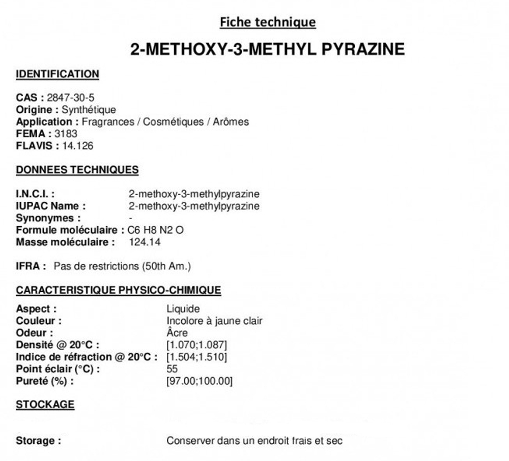2-METHOXY-3-METHYL PYRAZINE 10% in DPG/ 2-МЕТОКСИ-3-МЕТИЛ ПИРАЗИН CAS 2847-30-5