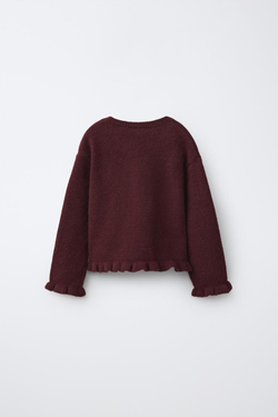 ZARA СВИТЕР С ОБОРКАМИ, БУРГУНДИ