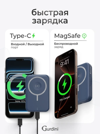 Powerbank Gurdini 3in1 Smooth Series Wireless Magnetic Charge (Apple Watch Charging) 3in1 20W Midnight Blue