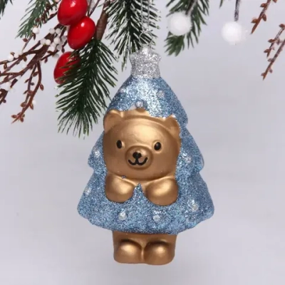 Ёлочная игрушка «Медвежонок-ёлочка» 7,5*5*12 см, голубой