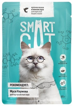 Smart Cat Паучи для кошек и котят кусочки Лосося в соусе, 85гр
