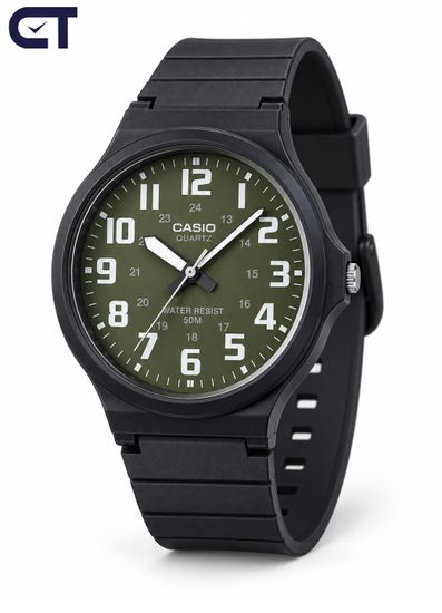 CASIO MW-240-3B CASIO Collection мужские наручные часы — зелёный монохром, лёгкий корпус и водостойкость 50 м