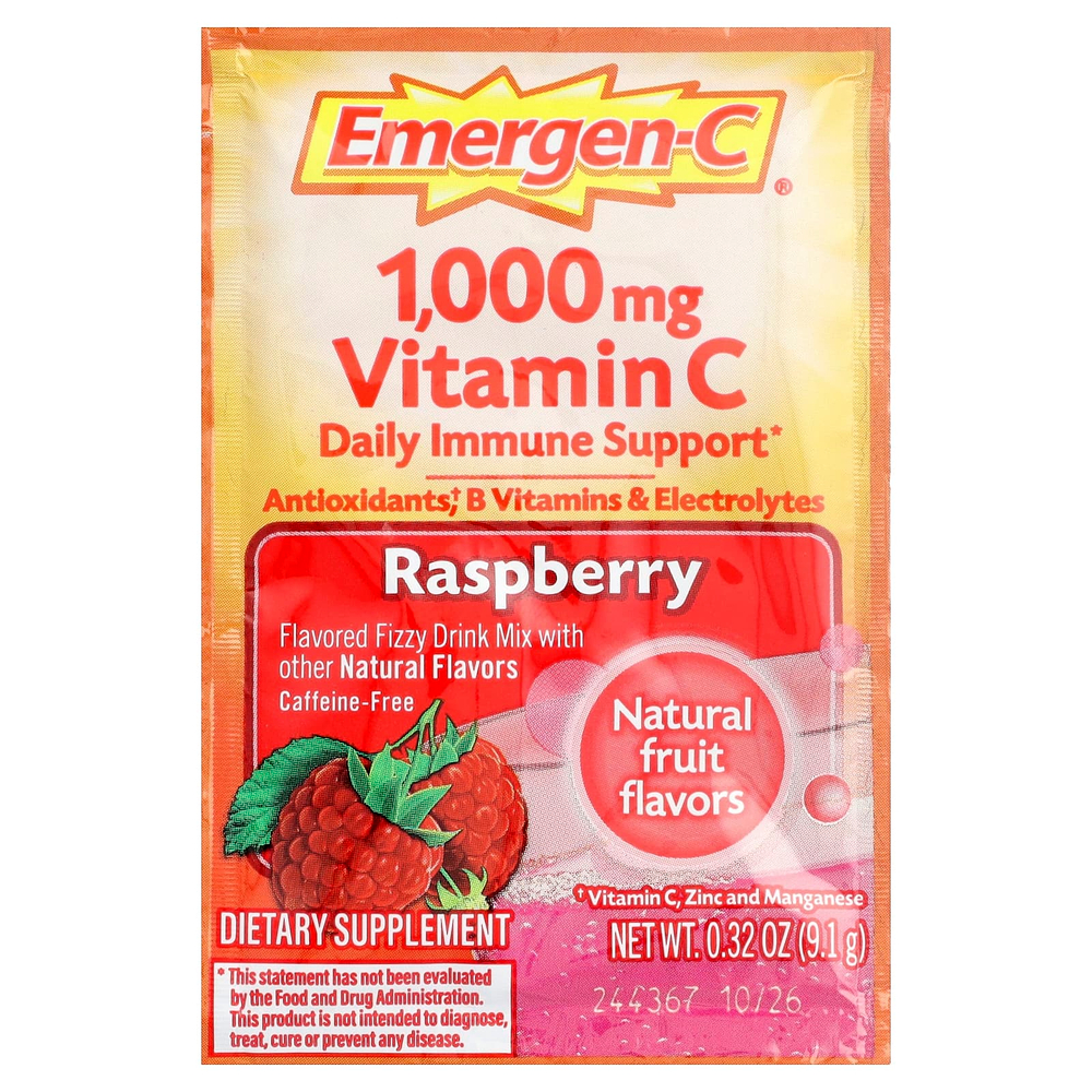 Emergen-C, витамин C, малина, 30 пакетиков, 9,1 г (0,32 унции) каждый