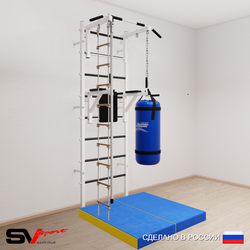 Шведская стенка Sv Sport 5755 (Турник стандарт/Брусья/Канат/Лестница/Цепь/Мешок 15кг/Мат 1м)