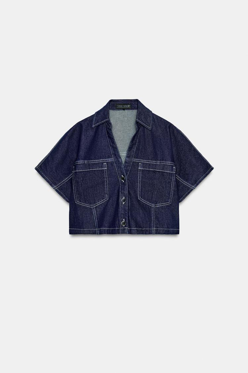 ZARA КОРОТКАЯ ДЖИНСОВАЯ РУБАШКА Z1975, СИНИЙ