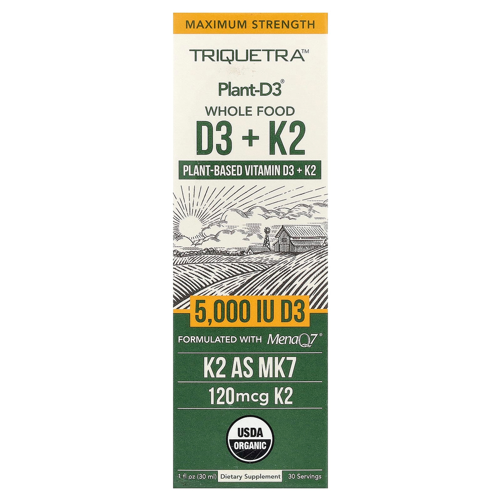 Triquetra Health, Plant-D3®, цельнопищевые витамины D3 и K2, 30 мл (1 жидк. унция)