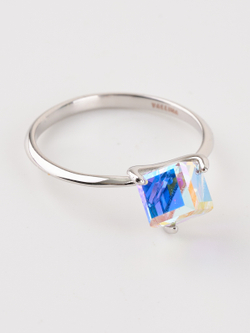Кольцо Миражи тонкое с кристаллом-хамелеоном Swarovski