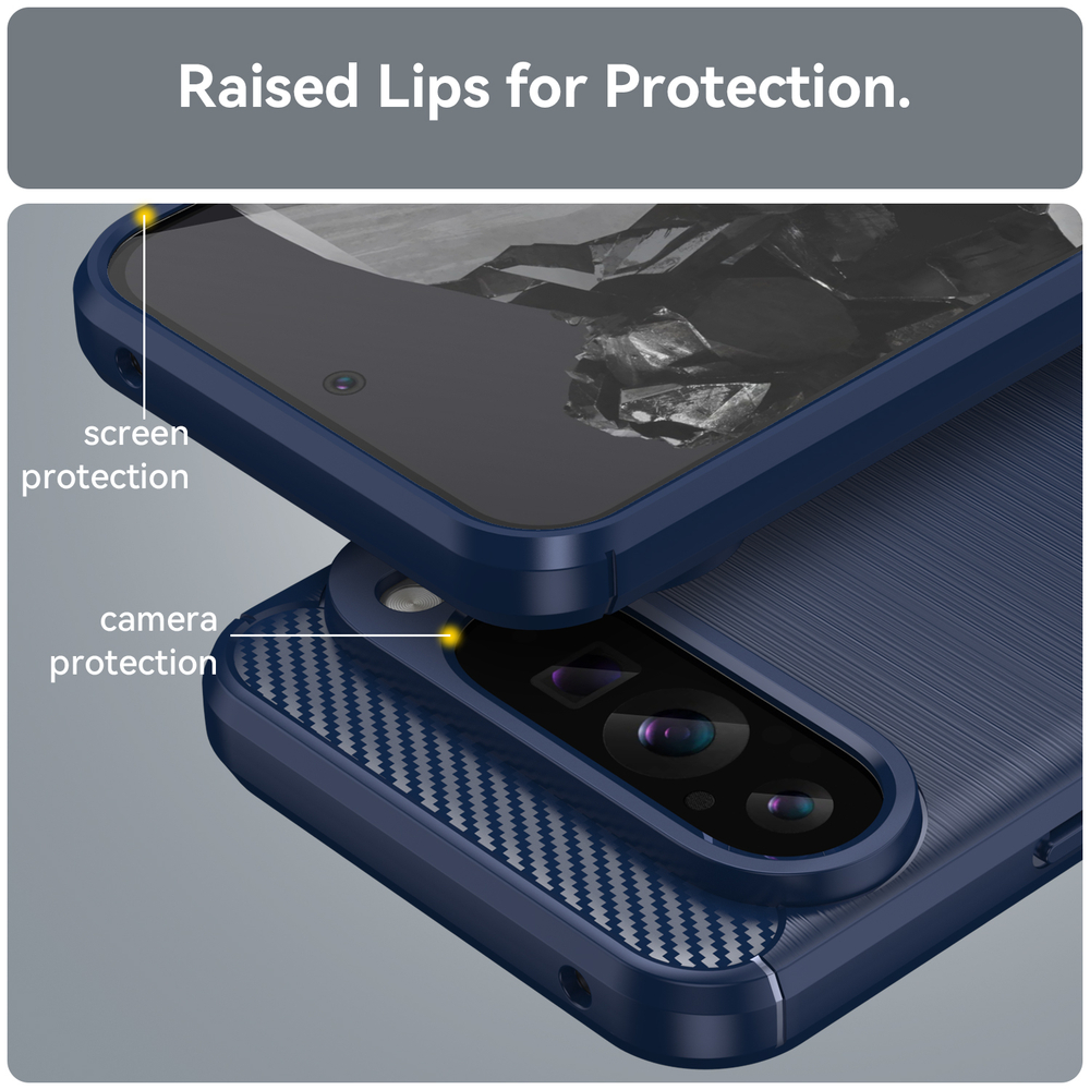 Чехол синего цвета на Google Pixel 9 Pro XL, мягкий отклик кнопок, серия Carbon (с дизайном под карбон) от Caseport