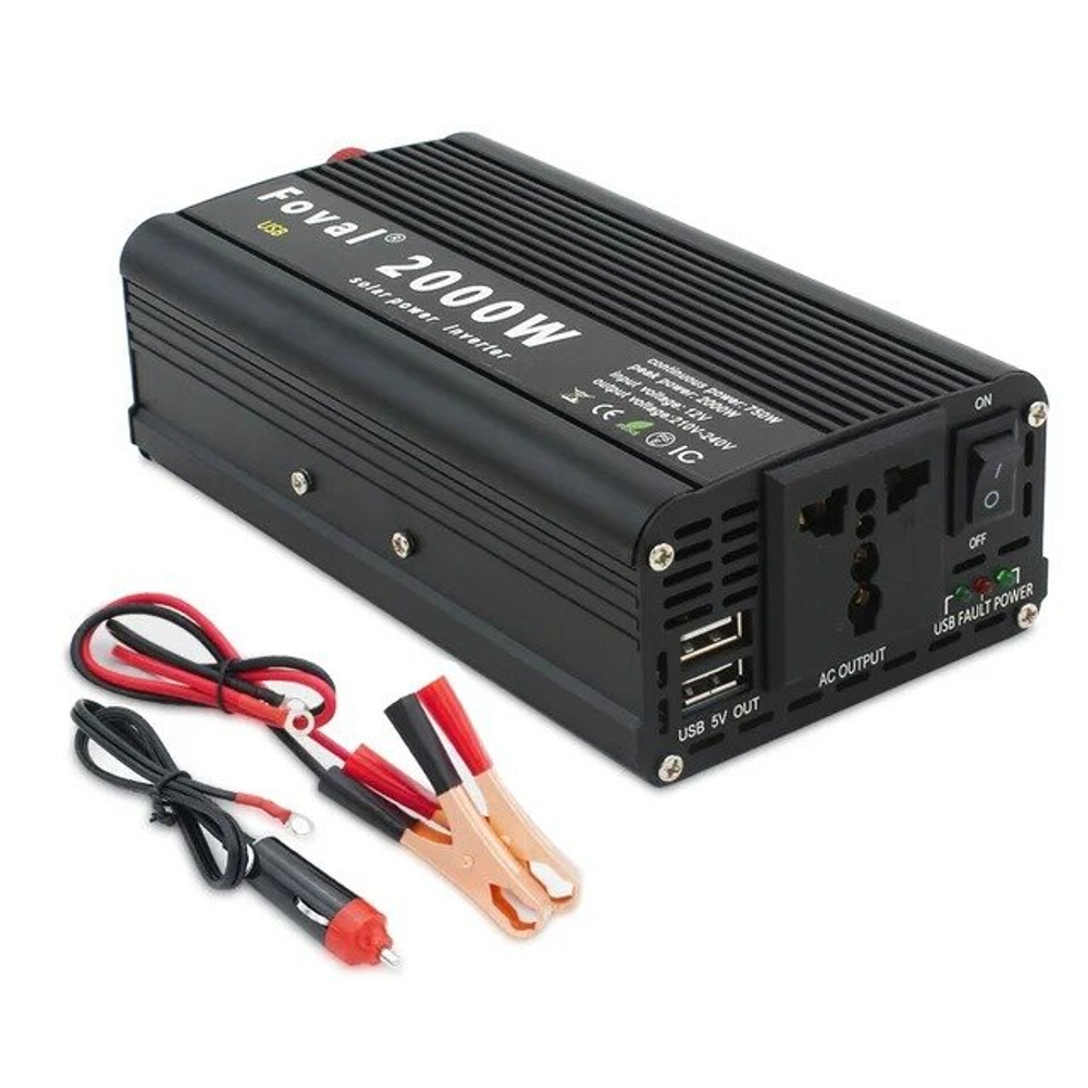 Инвертор 12V-220V 2000W черный Foval